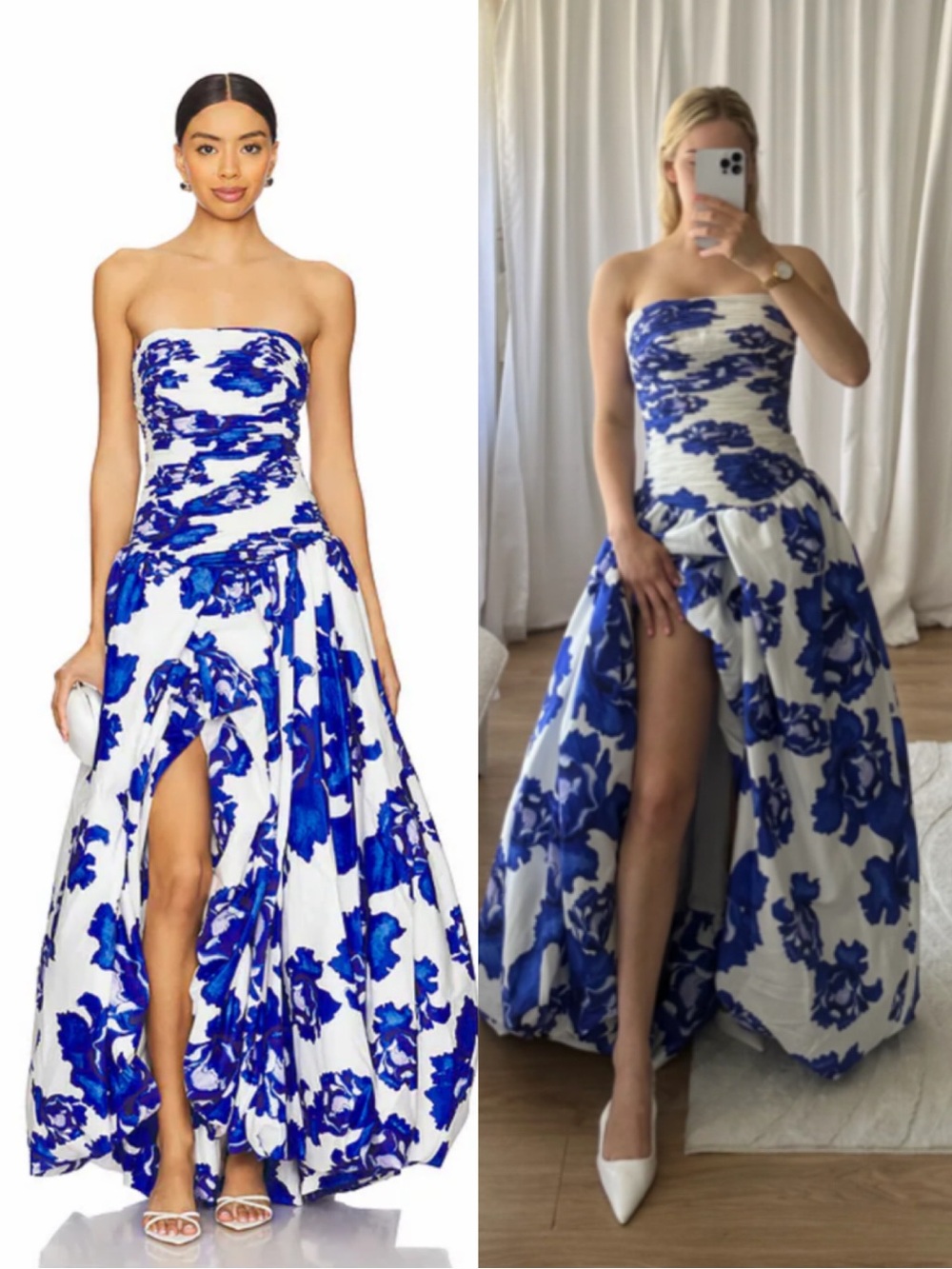 Aje Behold Maxi Dress Strapless Blue & White Floral Size AU 6 (US 2)